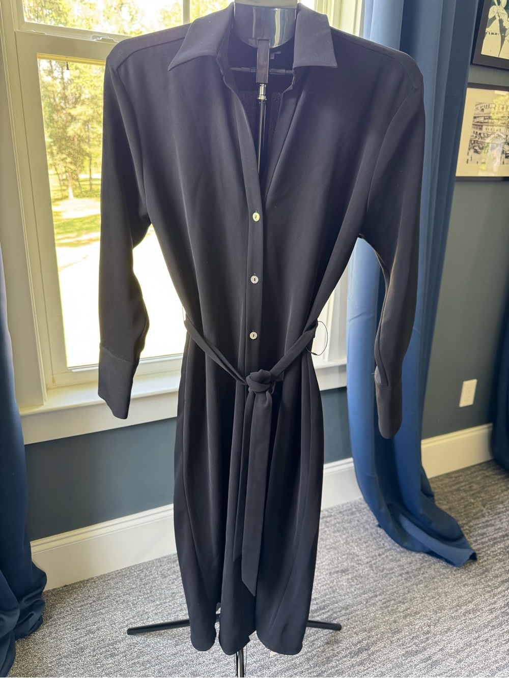 Vince NWT Black Belted Long Sleeve Shirt Dress Size Small Quiet Luxury Workwear